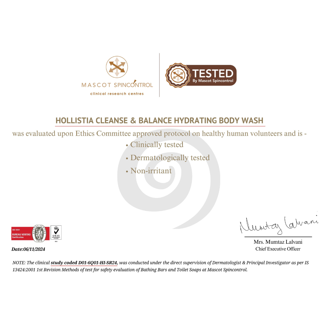Hollistia body Wash - Dermatologically tested certificate
