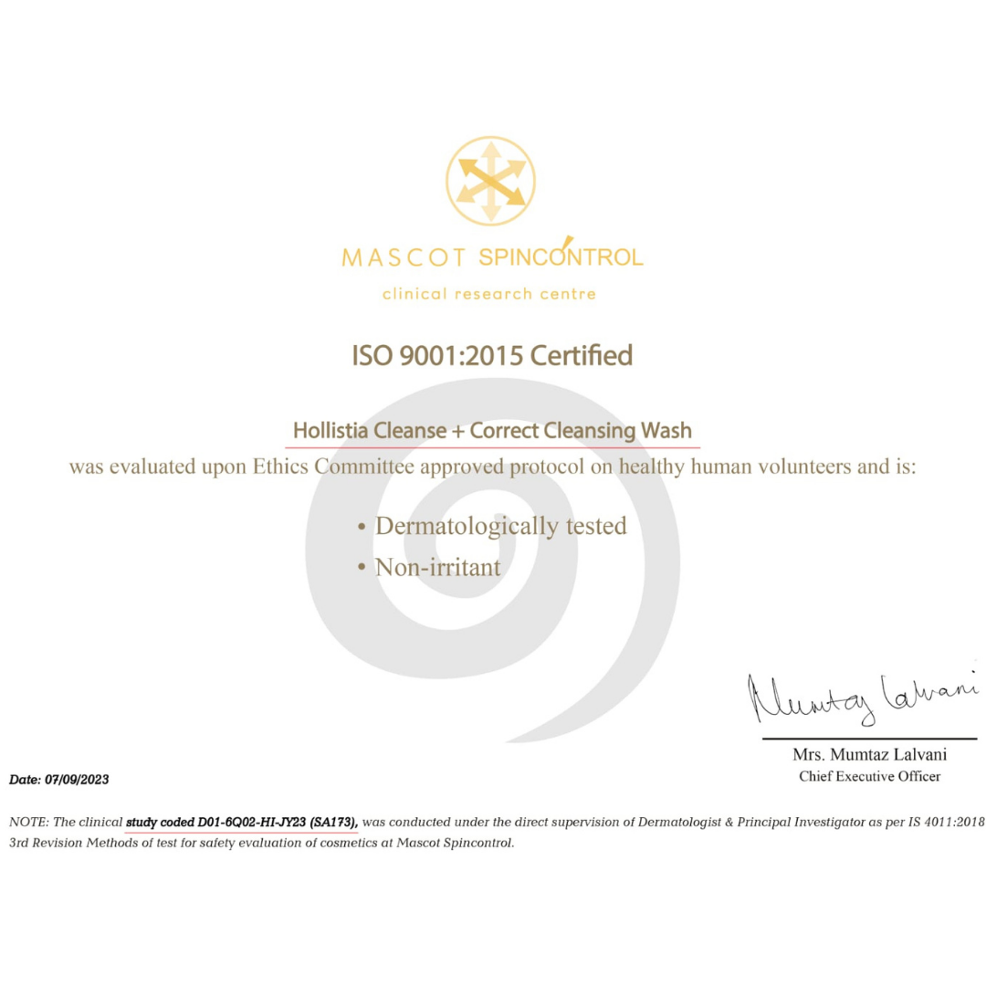 Clinical Certificate - Hollistia Cleansing Wash